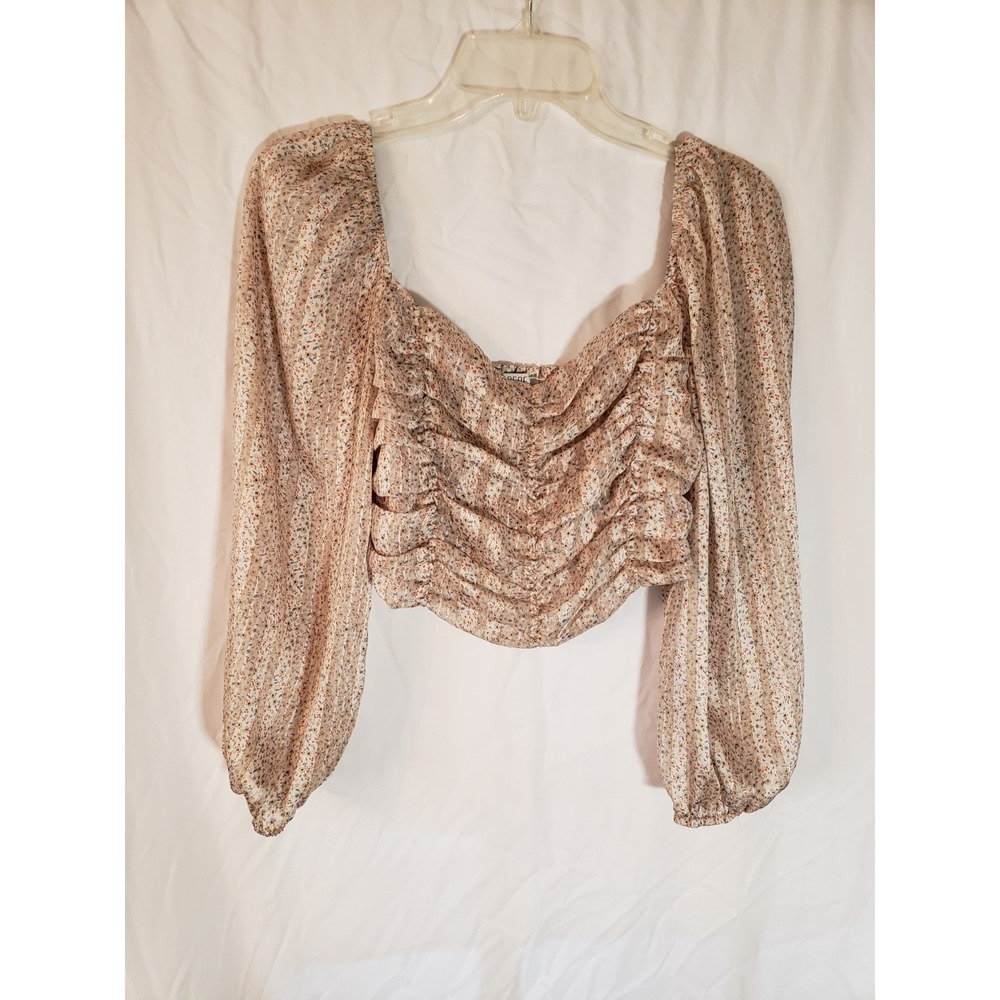 Women's Reset Long Sleeve Cropped Beige Floral Blouse Size M